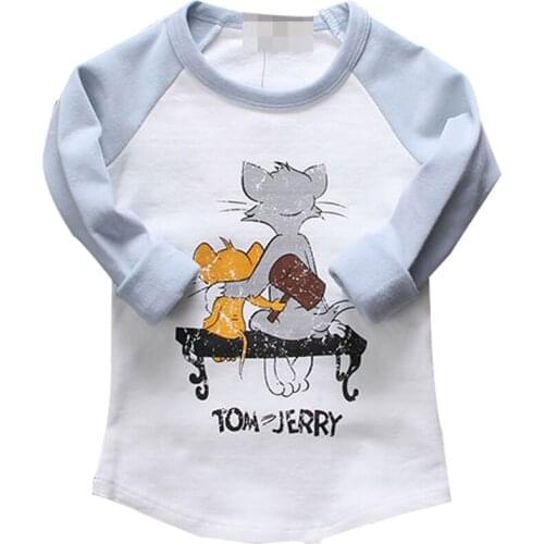 Autumn Casual Children Clothing Cute Boy Girl T-shirt Long Sleeve Cotton Cartoon Cat And Mouse Baby Tops Children Sweatshirts