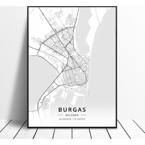 Burgas Varna Sofia Bulgaria Canvas Art Map Poster