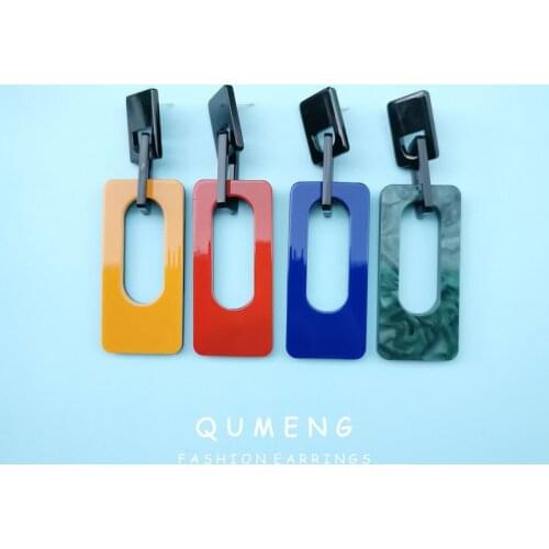 QUMENG korean Simple geometry fashion earrings elegant rectangular acrylic vintage punk earrings for woman candy color jewelry