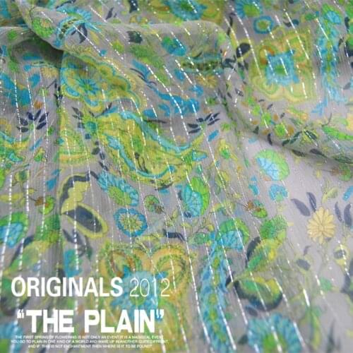 Silk Georgette Chiffon Fabric Dress Large and Wide Green Flower Silver Thin Skirt Shirt DIY Patchwork Tissue