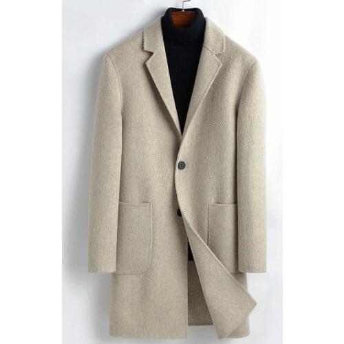 Wool Coat Men Double-sided Long Jacket Alpaca Cashmere Coat Plus Size Korean Mens Coats and Jackets 1819-9904-03 KJ
