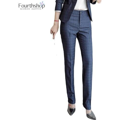 Elegant Plaid Pants Women Business Work Office Lady Uniform Formal Trousers Plus Size Pant Female Autumn Winter 2021 Fashion