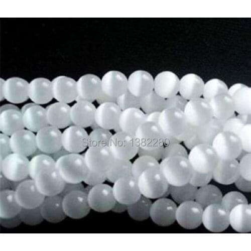 8mm Synthetic Cats Eye Glass Loose Beads Round White Dia 14'' DIY handmade beads