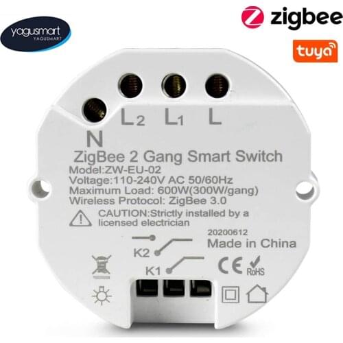 Yagusmart Tuya Zigbee 2 Gang Smart Light Switch DIY Breaker Module Smart APP Remote Control Compatible with Alexa Google Home
