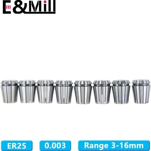 High Precision 0.003 Up ER25 Collet Chuck 3~16mm For CNC Milling Tool Holder Engraving Machine Lathe Mill ER Spring Collet Chuck