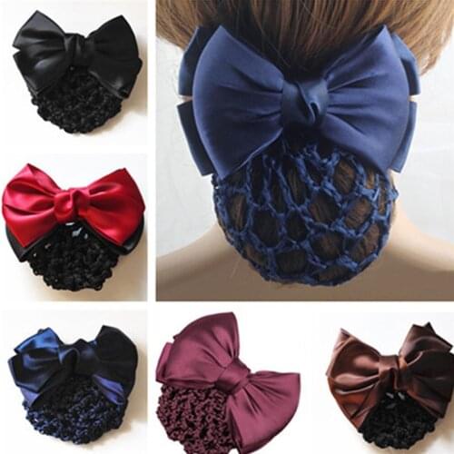 Tulle Bowknot Bun Snood Women Hairgrips Stylish Floral Lace Satin Bow Barrette Lady Hair Clip Cover Net Hair Accessories
