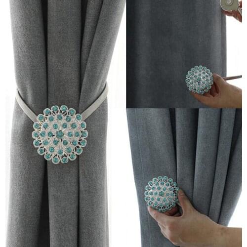 Crystal Flower Curtain Tie Backs Window Decor Flower Magnetic Punch-free Installation Buckle Clip Steel Wire Strap Tassels