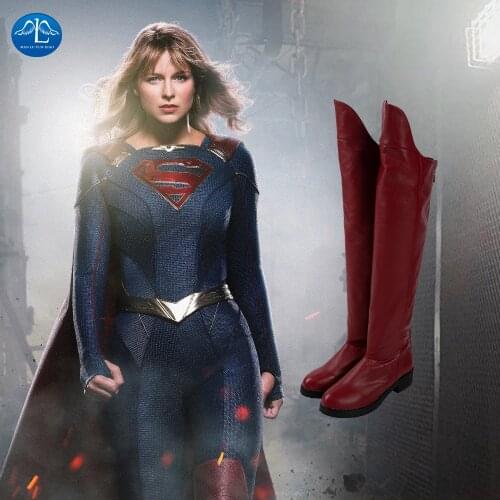 Manluynxiao Thigh High Boots Supergirl Cosplay Women Red Faux Leather Shoes Halloween Costume Custom Made