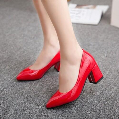 Big Size 11 12 13 14 15 16 ladies high heels women shoes woman pumps Sharp head, shallow mouth, thick heel and square heel