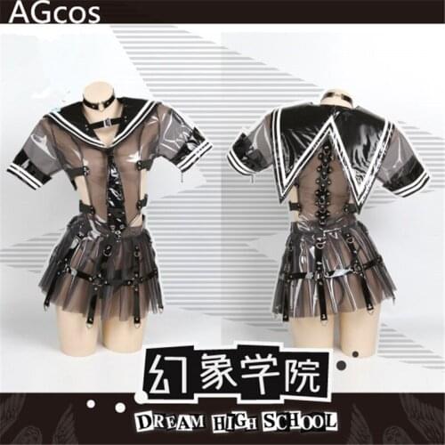 AGCOS Dark Dream High School Cosplay Costume Transparent JK Patent Leather Sexy Dress Woman Sexy Cosplay Original Version Skirt