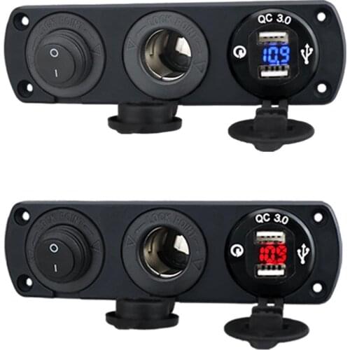 12V Dual USB Charger Power Adapter Car Cigarette Lighter Socket Splitter Socket LED +Digital Voltmeter Usb Car Socket