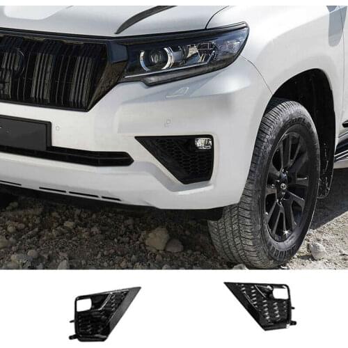 2PCS For Toyota Prado FJ150 2018-2021 Glossy Black Front Bumper Fog Lamp Trim Cover Car Styling Accessories