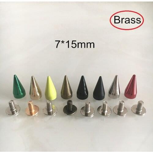 20 Set 7*15mm Brass Bullet Spike Rivet Studs,Gold,Silver,Bronze,Red,Green,Yellow,Black,Screw Studs For Leather Crafts,DIY