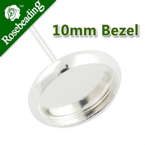 2013-2014 new brand Silver plated stud earring with a 10mm bezel,fit 10mm glass cabochon;sold 50pcs per pkg