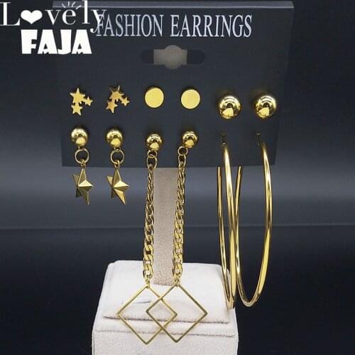 6 Pair 2021 Star Stainless Steel Simple Earrings for Women Gold Color Earrings Jewelry acero inoxidable joyeria mujer E61283S03