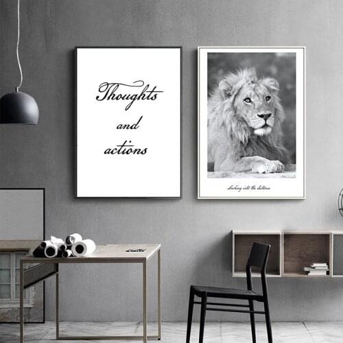 Abstract Coffee Bean Symbol Animal Lion Proverb Text Canvas Painting Wall Frameless Picture Poster Living Room Home Decoration