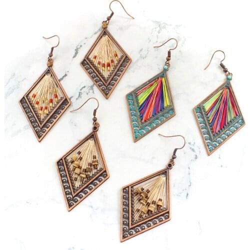 Bohemia Geometric Rhombus Earring With Colourful Beading Earring For Summer Vacation To Seaside Gift For Girl And Woman Creative