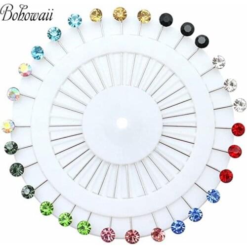 BOHOWAII 40pcs Colorful Crystal Hijab Scarf Pin Trendy Brooches for Women Sweater Shawl Pins Muslim Girls Accessoires Clips
