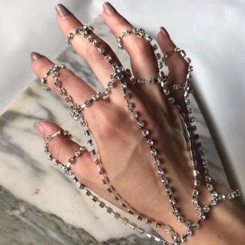 Five-finger Diamond Bracelet Gold Silver Alloy Bracelet Finger Chain Sling Bracelet Jewelry Accessories