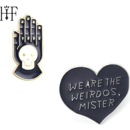Black Brooches Jewelry Skull Pins and Brooches "we are the weirdos mister" Heart Brooch black witch pin gothic Vintage Gifts