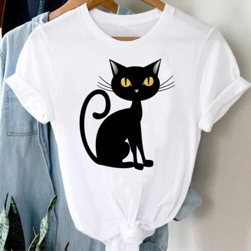 Halloween Thanksgiving Graphic Clothing Tshirt Top Print T Female Tee T-Shirt Women Cat New Style Lovely Autumn Fall