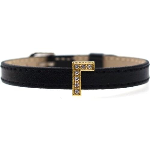 Crystal Gold russian alphabet 8MM Slider Charms Fit Pet Collar DIY Wristband & Bracelet Making