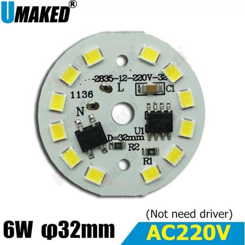 Real watt 6W 32mm AC220V Smart IC driver, LED SMD integrated IC driver, Driverless aluminum plate base board for bulb Light