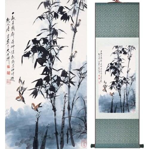 Bamboo painting Chiense characters and Flower painting Home Office Decoration Chinese scroll painting041201