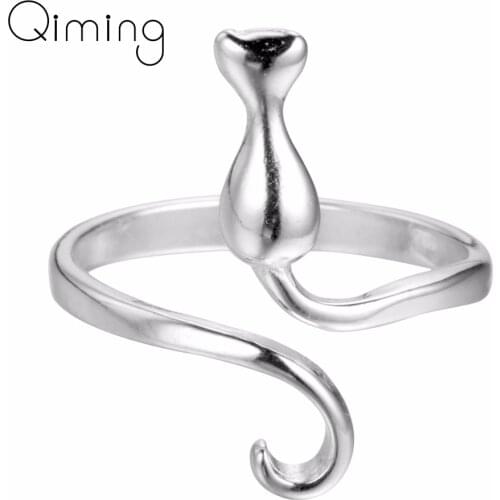Lovely Cat Animal Rings Simple Jewelry Long Tail Open Adjustable Kitty Ring For Women Girl Party Christmas Pet Lover Gift