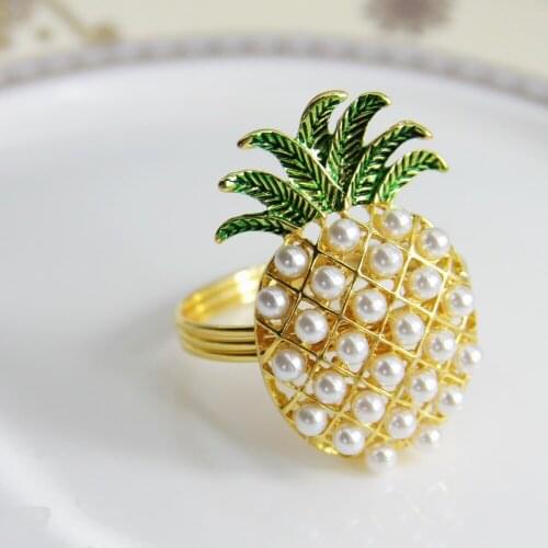 Qn19012102 free shipping gold silver pineapple with pearls napkin ring wedding holiday decoration , cheap napkin holder 24 pcs