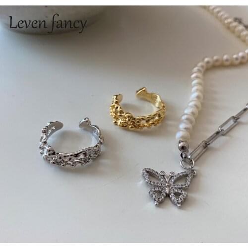 925 Sterling Silver Ring Resizable Free Size Fashion Lady Personalized Retro Design Irregular Lava Surface Ring