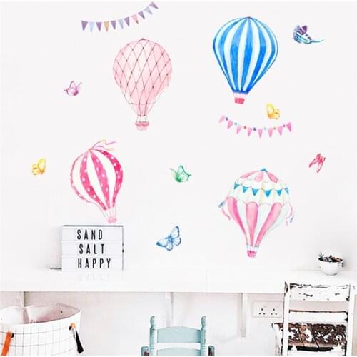 Colorful Hot Air Balloon Butterfly Flag Wall Sticker Festival Birthday Party Decor Kids Room Cartoon Wall Mural Home Decals
