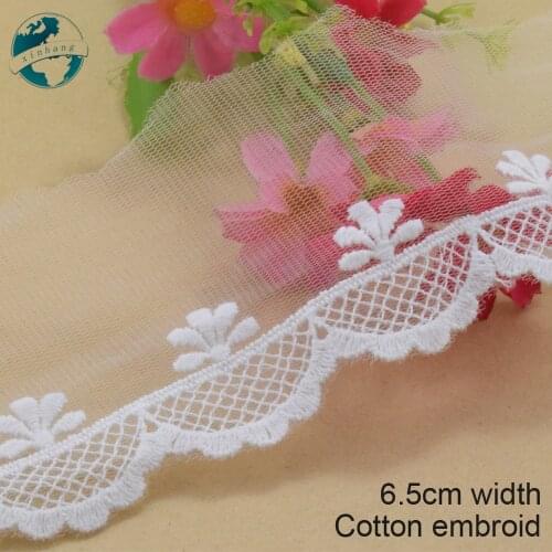 5yards 6.5cm wide white lace cotton embroidery lace sewing ribbon fabric guipure trims warp knitting DIY Garment Accessories3905