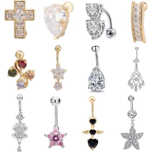 Fashion Crystal Cross Shape Surgical Steel Women Sexy Belly Button Piercing 2019 New Hot Body Jewelry Piercing For Lady Gift
