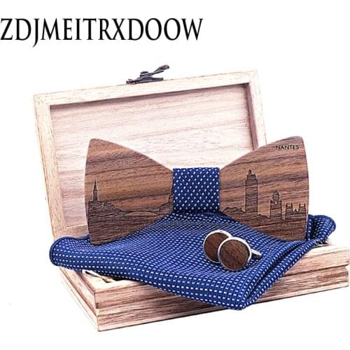 French city series landmark buildings Nantes Mens Wooden bow tie Corbatas Para Hombre Corbatas Seda Navy blue Dropshipping