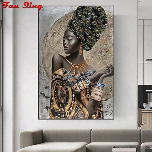 5d Diy Diamond Painting Headscarf African Women Mosaic Rhinestone by Numbers Square Round Diamond Embroidery Cross Stitch Kits