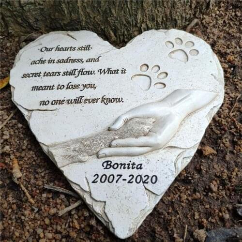 Personalized Memorial Tombstone for Pet Keepsake Gravestone Tomb Dog Cat Paw Print Animal Funeral Footprint Heart-shape JSYS