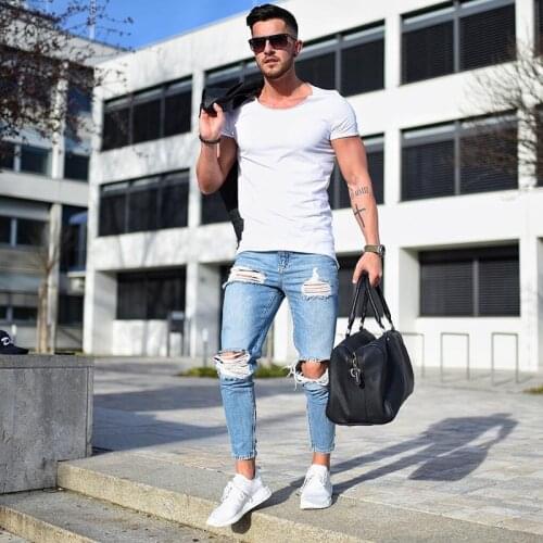 New Mens Jeans Cool Ripped Skinny Trousers Stretch Slim Pencil Denim Pants 2021 Fashion Casual Jogging Street Jeans for Men