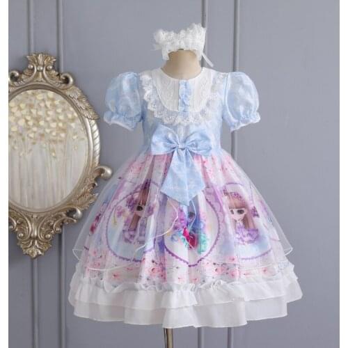 Girl dress bow cartoon print lace sweet girl princess dress flower girl wedding dress ball gown party dress cosplay costume kids