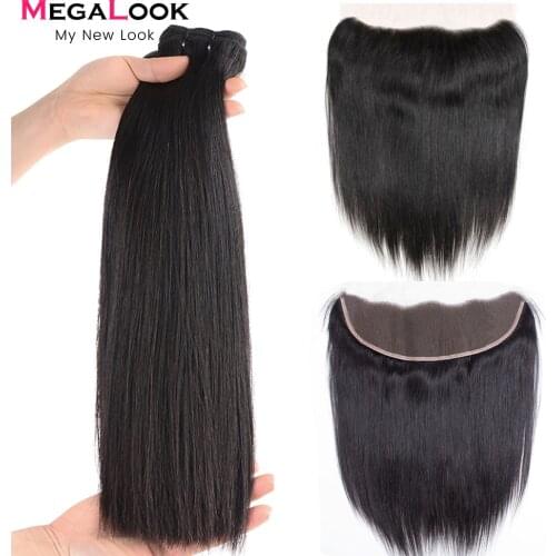 Bundles With Frontal Brazilian Virgin Hair Bone Straight Human Hair Extension 3 Bundles With Lace Frontal Closure Thick And Full