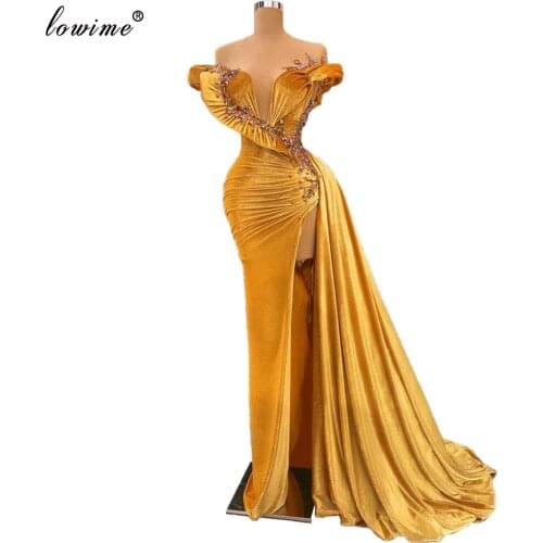 Plus Size Gold Velvet Evening Dresses With Multi Stones Sexy Mermaid Celebrity Dresses Woman Party Gowns Suknie Wieczorowe