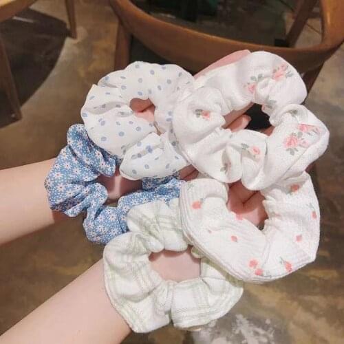 Hair Scrunchie Organza Chiffon Headwear Women Elastic Hair Band Ponytail Holder Hair Tie Girl Gum Accessories Spring Flora Print