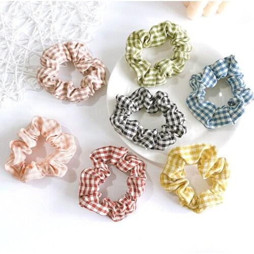 10Pcs/Lot Korean Style Headdress Hair Accessories Women Plaid Elastic Hair Bands Ponytail Scrunchies Rubber Hair Bands for Girls