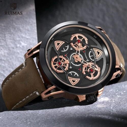 RUIMAS Luxury Quartz Watches Men Leather Strap Military Sports Wristwatch Man Reloigos Maculino Top Brand Casual Watch Clock 550