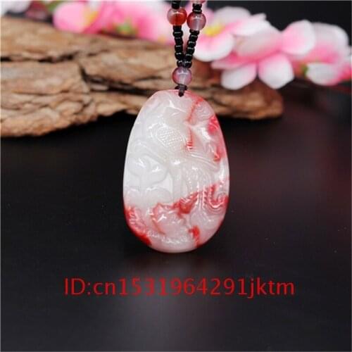 Hand Pendant Phoenix Natural Amulet for Jewelry Chinese Men Jade Fashion Carved Necklace Women White Charm Jadeite Red Gifts