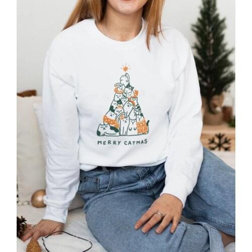 MERRY CATMAS. COLORED crew sweatshirts christmas tops best wish sweats grunge pulover cotton colour printed tops drop shipping