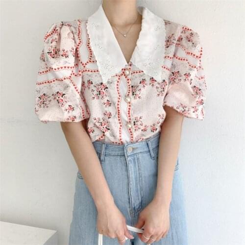 Floral Chiffon Embroidered Collar Shirt
