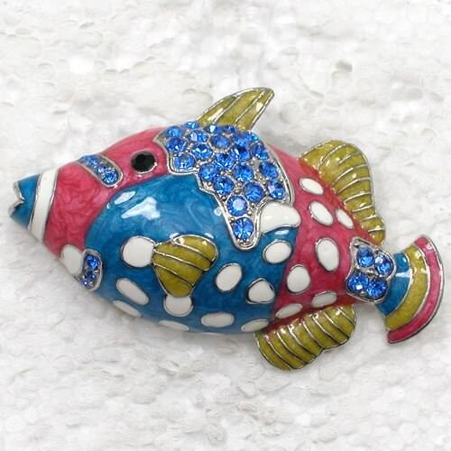 Blue Rhinestone Enamel Fish Pin brooches C985 B
