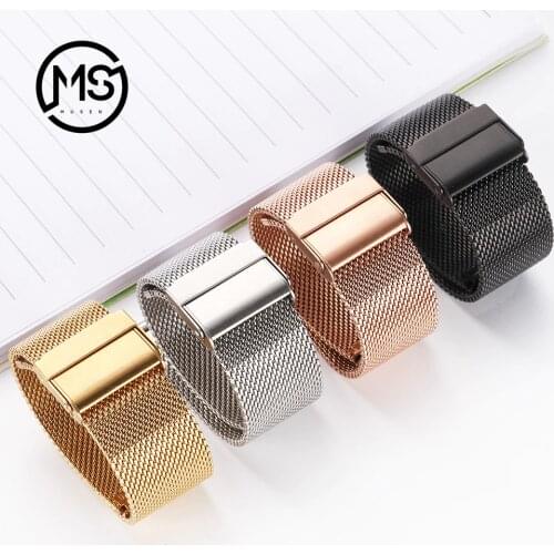 Milanese Watchband 18mm 20mm 22mm Universal Stainless Steel Metal iWatch Band Strap Bracelet Accessories Black Rose Gold Silver