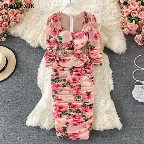 Vintage Leopard Printed Summer Dress Woman 2021 V-neck Mesh Sexy Woman Dress Wrap Hip Elegant Long Floral Maxi Dresses For Women